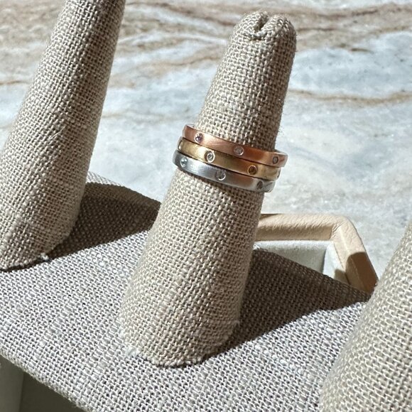 Park Lane Trio Stacking Rings - Rose Gold Yellow Gold & Silver W Crystal Accents - Picture 2 of 8